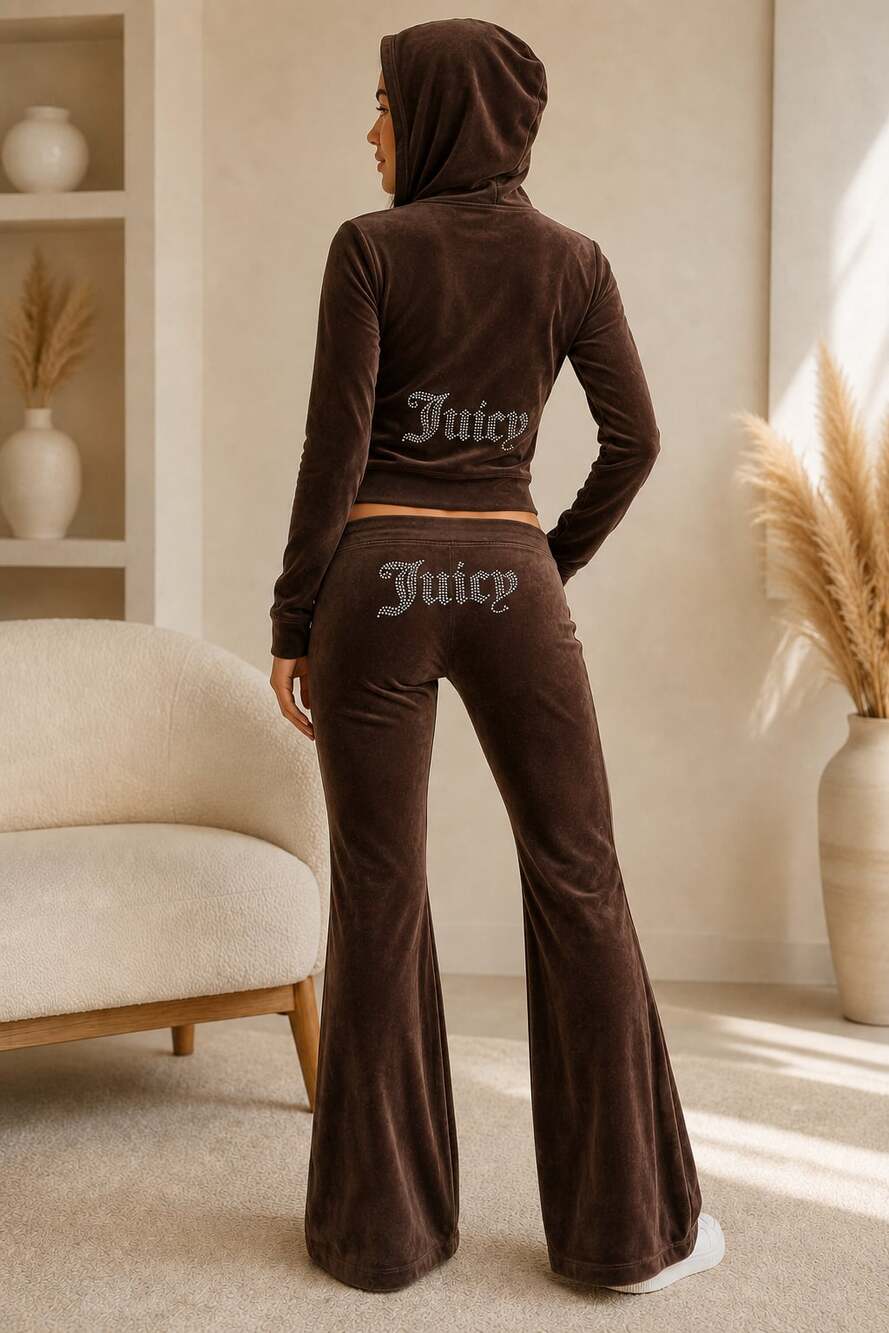 XS Juicy Couture Brown Sugar Velour Track Set Jacket & Flare Pants